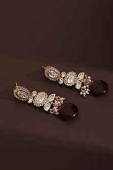 Rose Gold Finish Red Kundan Polki Handcrafted Dangler Earrings
