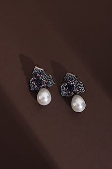 Black Rhodium Finish Blue Zircon Handcrafted Stud Earrings
