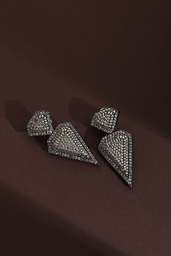 Black Rhodium Finish Champagne Zircon Handcrafted Dangler Earrings