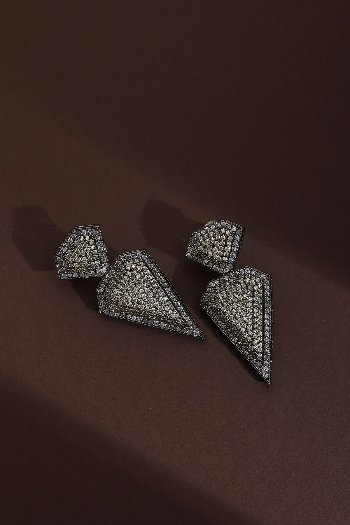 Black Rhodium Finish Champagne Zircon Handcrafted Dangler Earrings