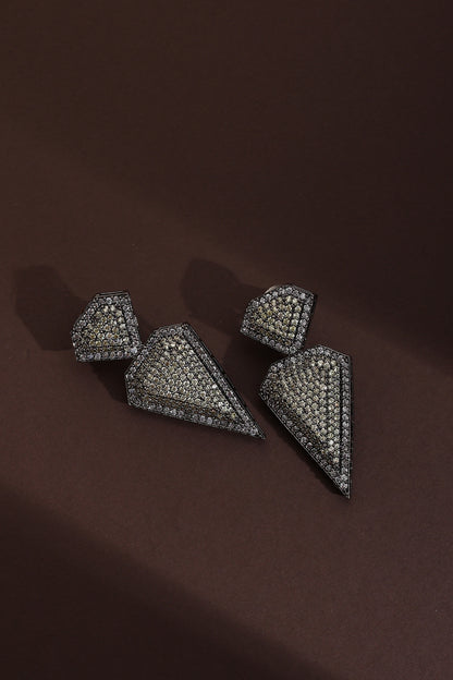 Black Rhodium Finish Champagne Zircon Handcrafted Dangler Earrings