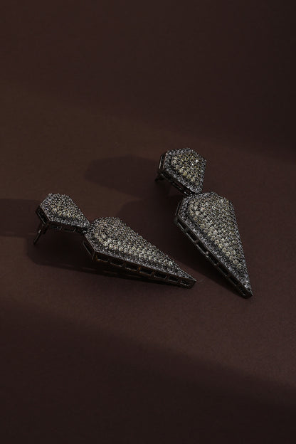 Black Rhodium Finish Champagne Zircon Handcrafted Dangler Earrings