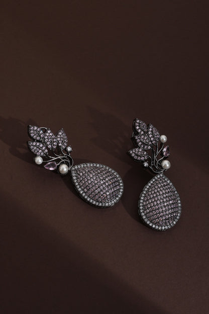 Black Rhodium Finish Lavender Zircon Handcrafted Dangler Earrings