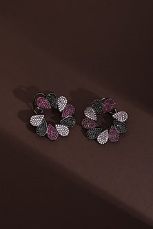 Black Rhodium Finish Multi-Colored Zircon Handcrafted Hoop Earrings
