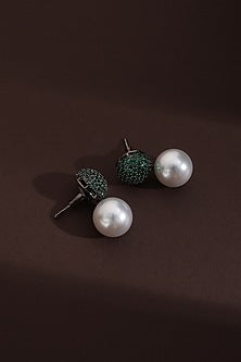 Black Rhodium Finish Green Zircon Handcrafted Stud Earrings