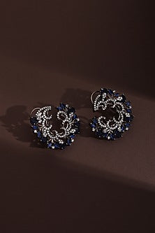 Black Rhodium Finish Blue Zircon Handcrafted Hoop Earrings
