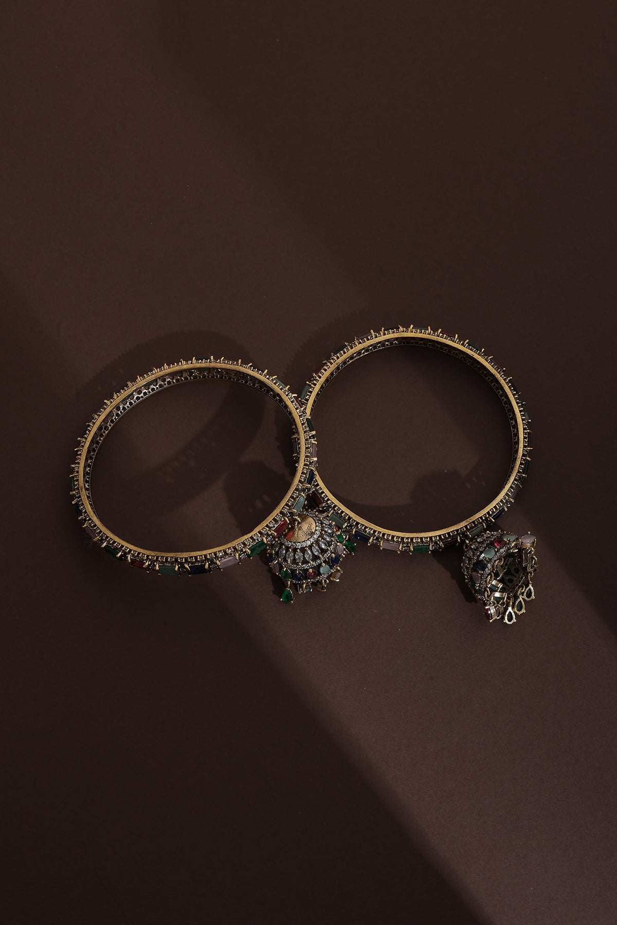Gold Finish Multi-Colored Zirconia Handcrafted Bangle