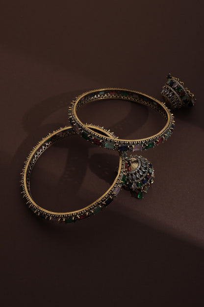 Gold Finish Multi-Colored Zirconia Handcrafted Bangle