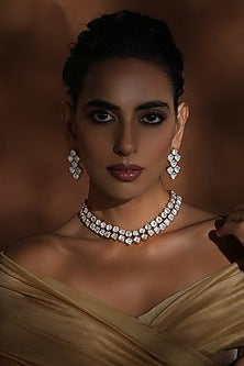 Rose Gold Finish Kundan Polki Choker Necklace Set