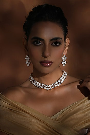 Rose Gold Finish Kundan Polki Choker Necklace Set