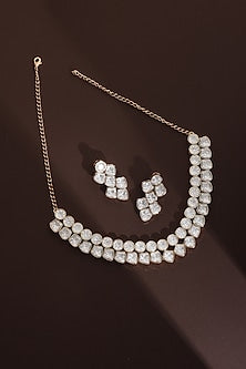 Rose Gold Finish Kundan Polki Choker Necklace Set