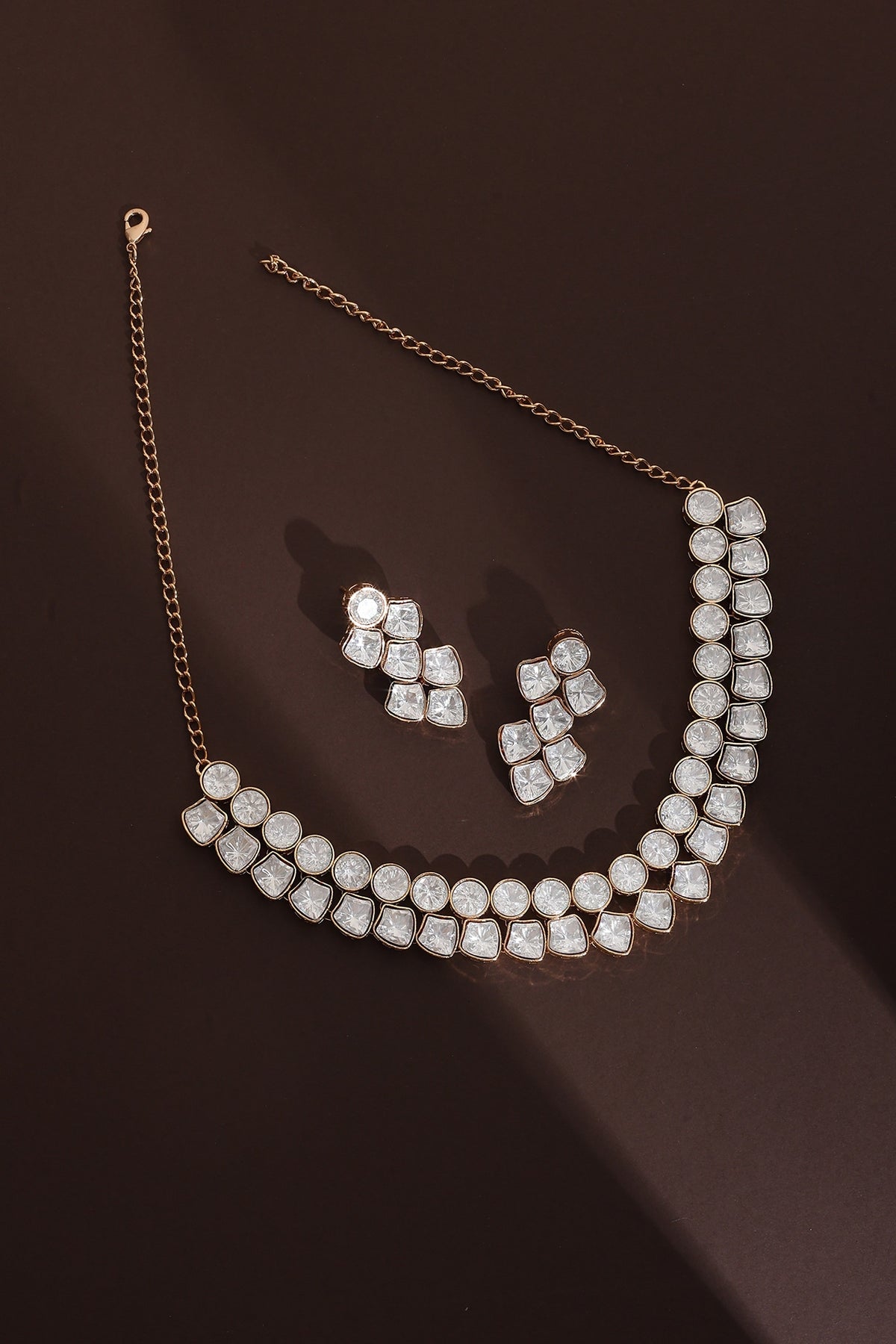 Rose Gold Finish Kundan Polki Choker Necklace Set