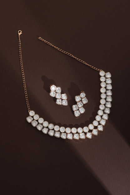 Rose Gold Finish Kundan Polki Choker Necklace Set