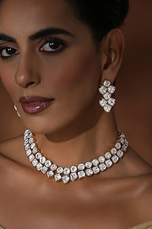 Rose Gold Finish Kundan Polki Choker Necklace Set