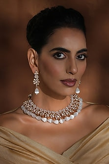 Rose Gold Finish Kundan Polki Necklace Set