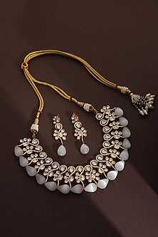 Rose Gold Finish Kundan Polki Necklace Set