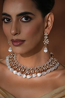 Rose Gold Finish Kundan Polki Necklace Set