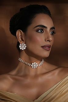 Rose Gold Finish Kundan Polki Choker Necklace Set