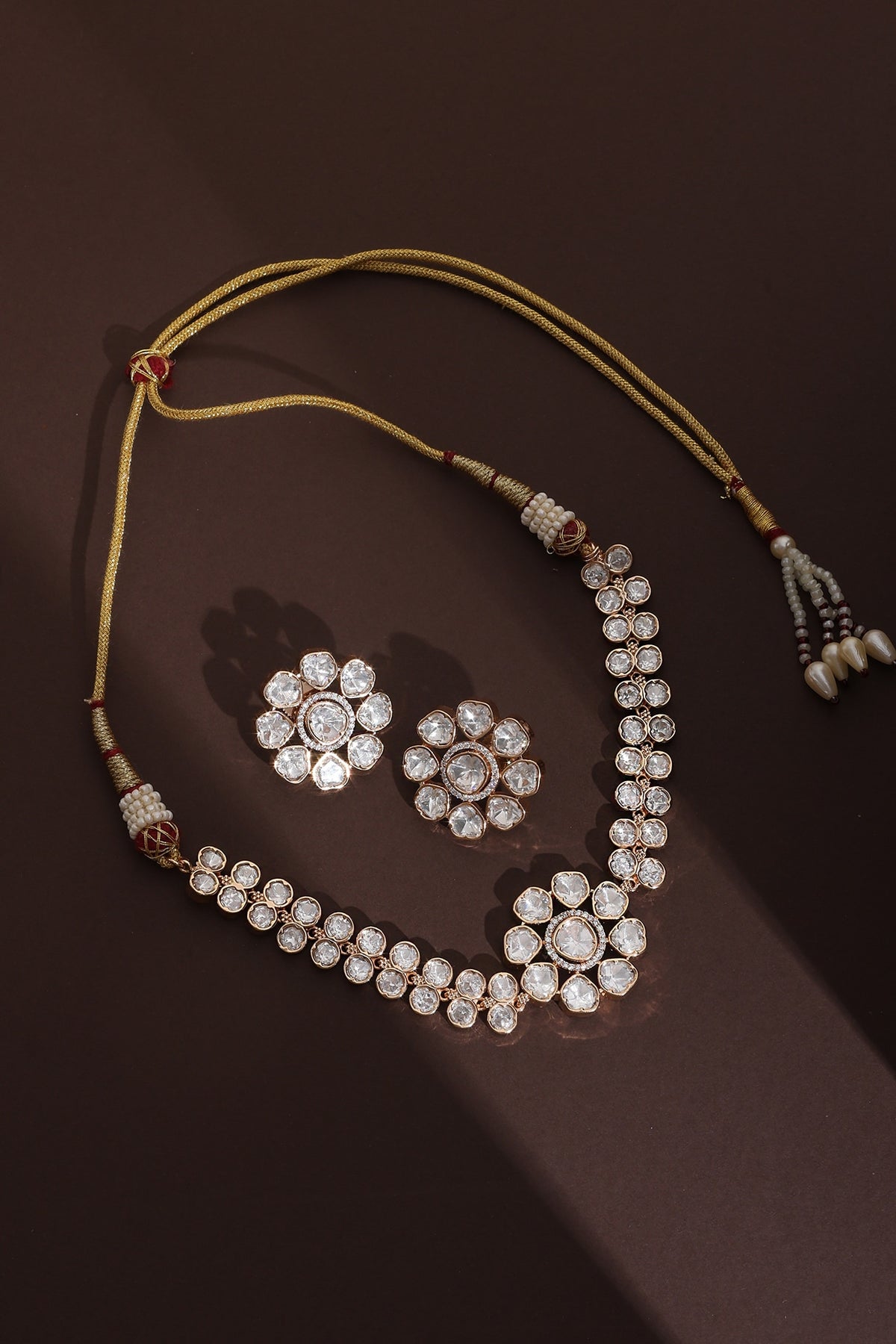 Rose Gold Finish Kundan Polki Choker Necklace Set