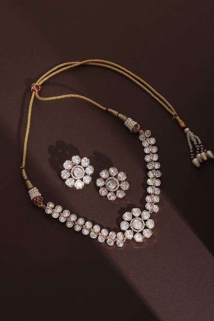 Rose Gold Finish Kundan Polki Choker Necklace Set
