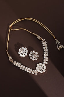 Rose Gold Finish Kundan Polki Choker Necklace Set