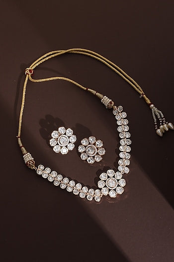 Rose Gold Finish Kundan Polki Choker Necklace Set