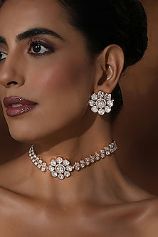 Rose Gold Finish Kundan Polki Choker Necklace Set