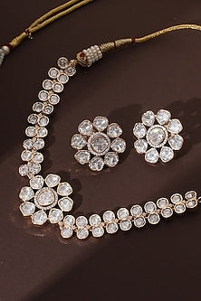 Rose Gold Finish Kundan Polki Choker Necklace Set