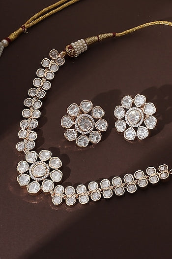 Rose Gold Finish Kundan Polki Choker Necklace Set