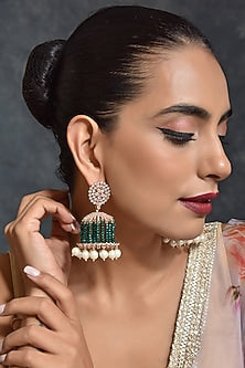 Rose Gold Finish Zircon Jhumka Earrings