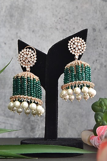 Rose Gold Finish Zircon Jhumka Earrings