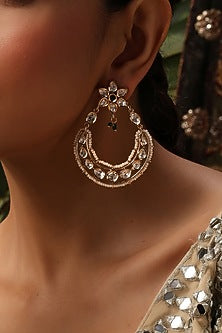 Gold Finish Green Kundan Polki Chandbali Earrings