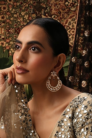 Gold Finish Green Kundan Polki Chandbali Earrings