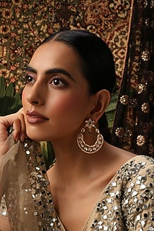 Gold Finish Green Kundan Polki Chandbali Earrings