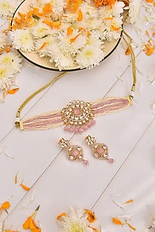 Gold Finish Kundan Polki Choker Necklace Set