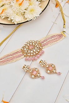 Gold Finish Kundan Polki Choker Necklace Set