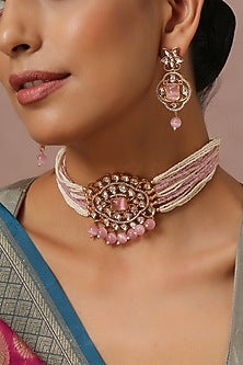 Gold Finish Kundan Polki Choker Necklace Set