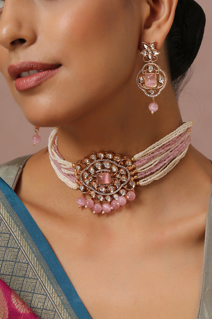 Gold Finish Kundan Polki Choker Necklace Set