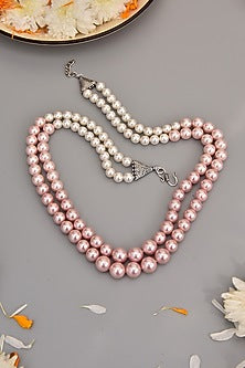 Silver Finish Bead & Pearl Long Necklace