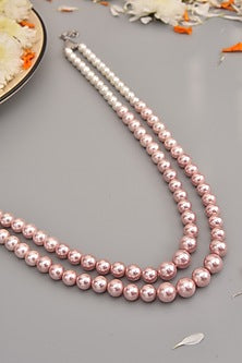 Silver Finish Bead & Pearl Long Necklace