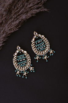 Gold Finish Kundan Polki & Pearl Dangler Earrings