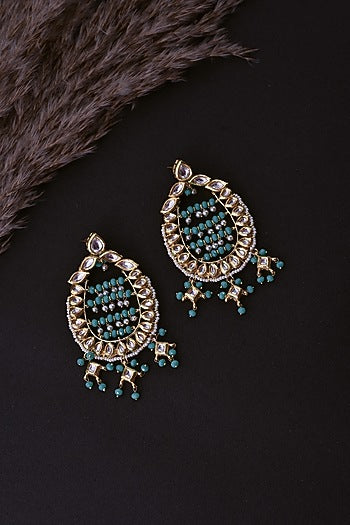 Gold Finish Kundan Polki & Pearl Dangler Earrings