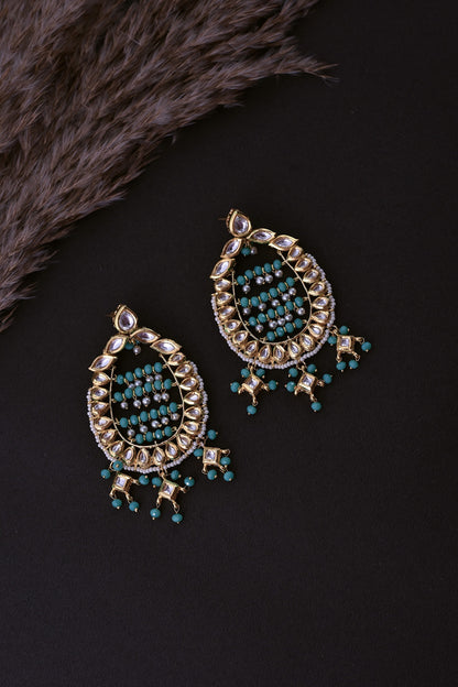 Gold Finish Kundan Polki & Pearl Dangler Earrings