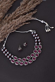 Black Rhodium Finish Zirconia Choker Necklace Set