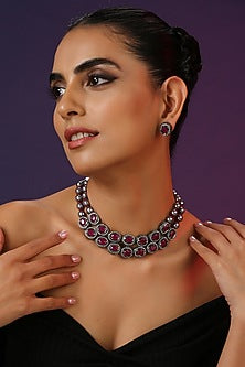 Black Rhodium Finish Zirconia Choker Necklace Set