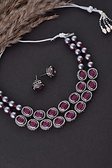 Black Rhodium Finish Zirconia Choker Necklace Set