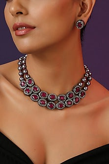 Black Rhodium Finish Zirconia Choker Necklace Set