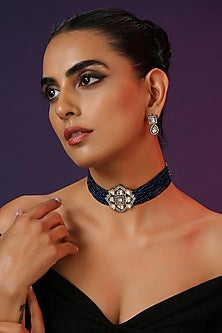 White Finish Kundan Polki Choker Necklace Set