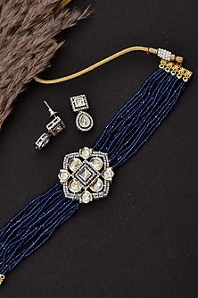 White Finish Kundan Polki Choker Necklace Set