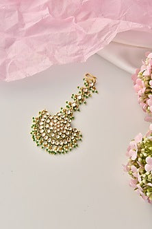 Gold Finish Kundan Polki & Pearl Maangtikka